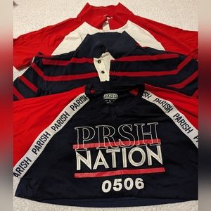 3 red white and blue shirts